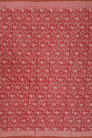 Jaipur Cotton Saree In Ruby Red With Floral Design