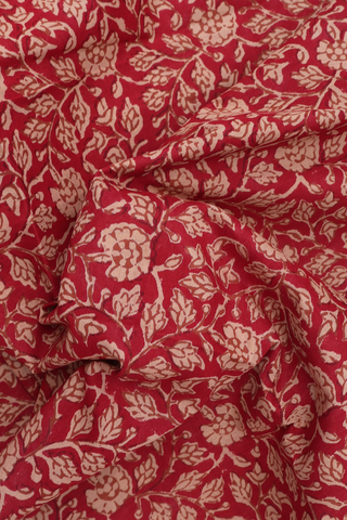 Jaipur Cotton Saree In Ruby Red With Floral Design
