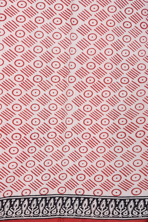 Jaipur Cotton Saree In Rust Red With Chevron Design