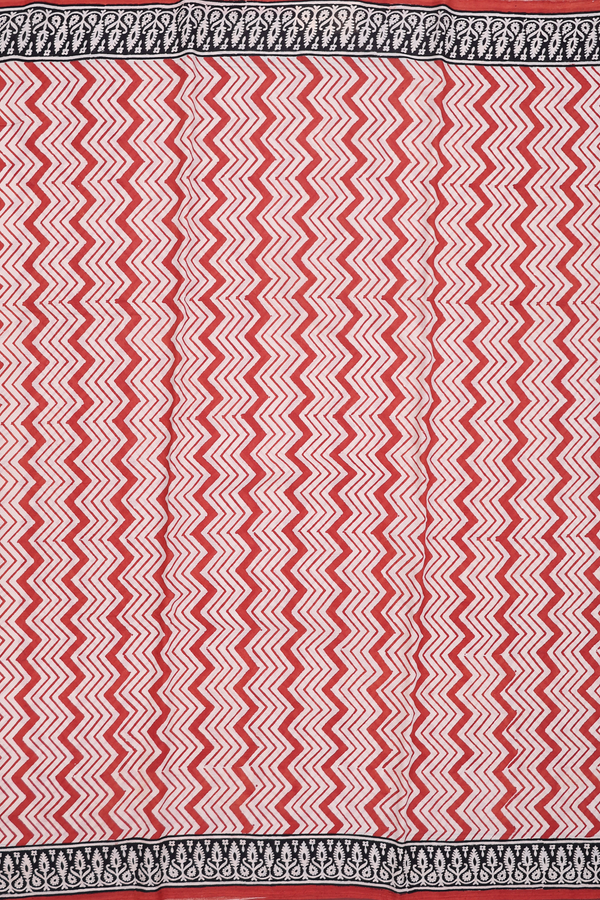 Jaipur Cotton Saree In Rust Red With Chevron Design