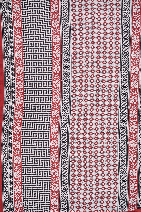 Jaipur Cotton Saree In Rust Red With Floral Design