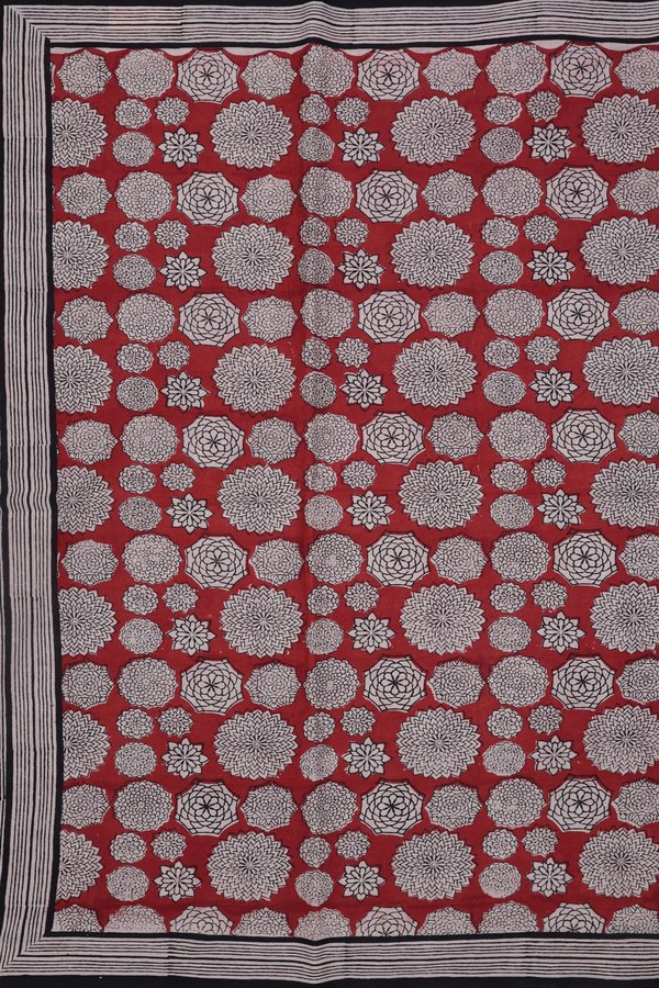 Jaipur Cotton Saree In Rust Red With Floral Design