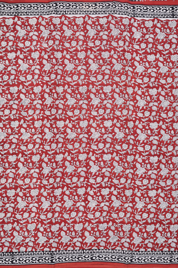 Jaipur Cotton Saree In Rust Red With Floral Design