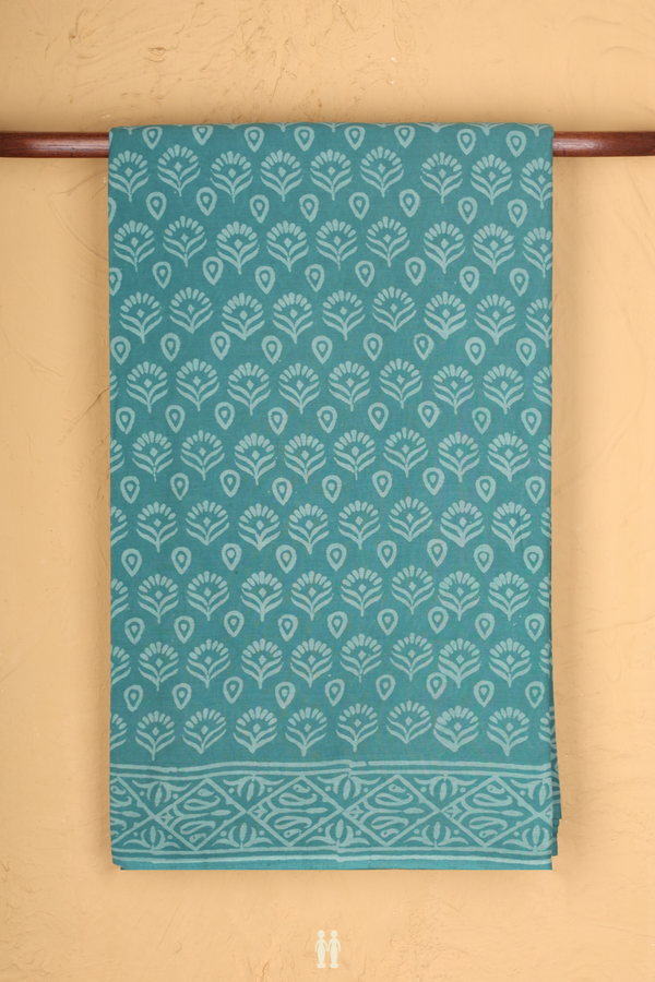 Jaipur Cotton Saree In Turquoise Blue With Floral Buttas