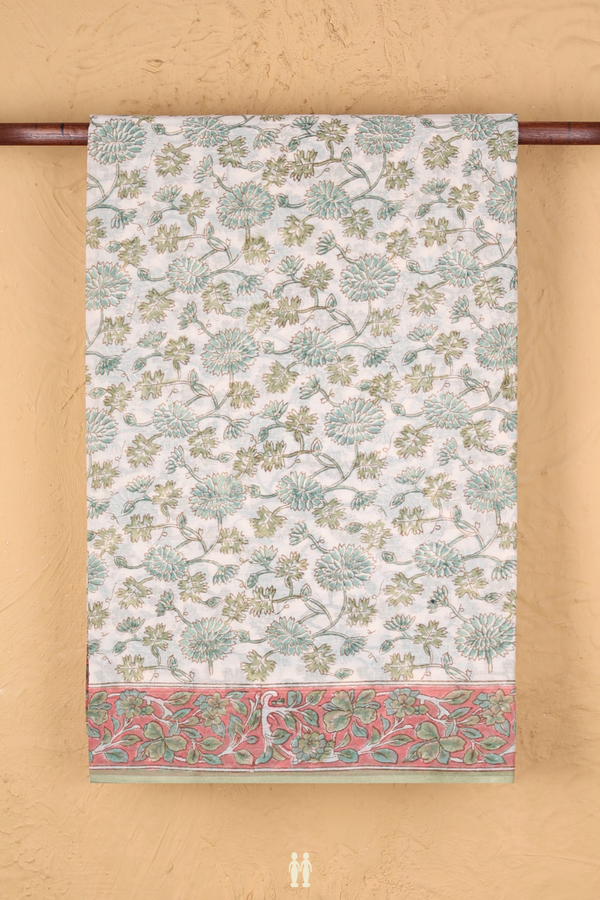 Jaipur Cotton Saree In White With Floral Printed Design