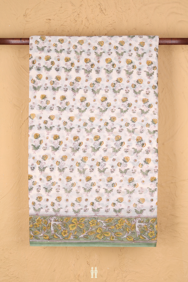 Jaipur Cotton Saree In White With Floral Printed Design