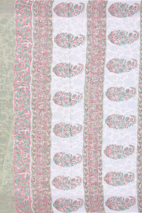 Jaipur Cotton Saree In White With Floral Printed Design