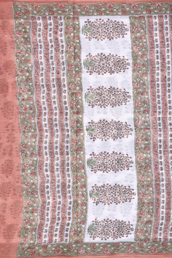 Jaipur Cotton Saree In White With Floral Printed Design