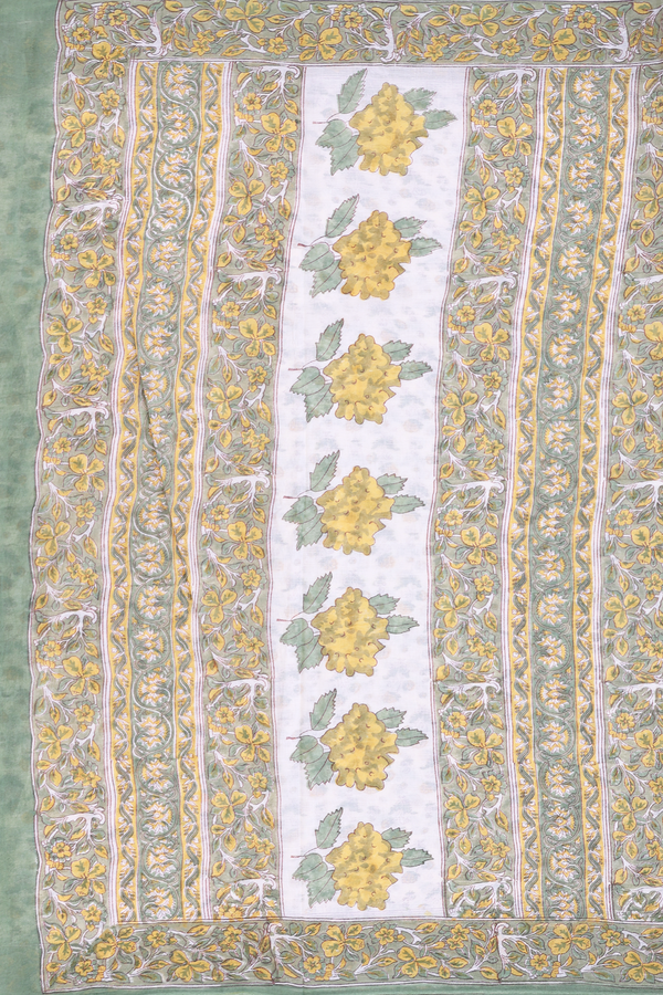 Jaipur Cotton Saree In White With Floral Printed Design