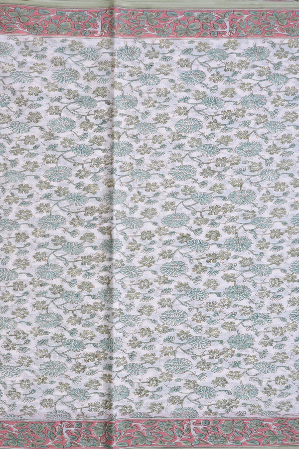 Jaipur Cotton Saree In White With Floral Printed Design