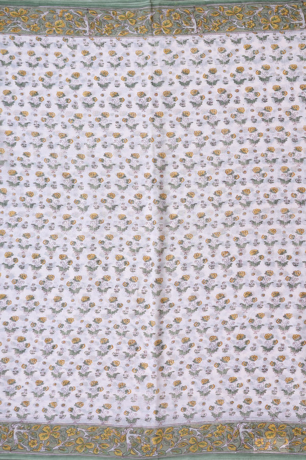 Jaipur Cotton Saree In White With Floral Printed Design