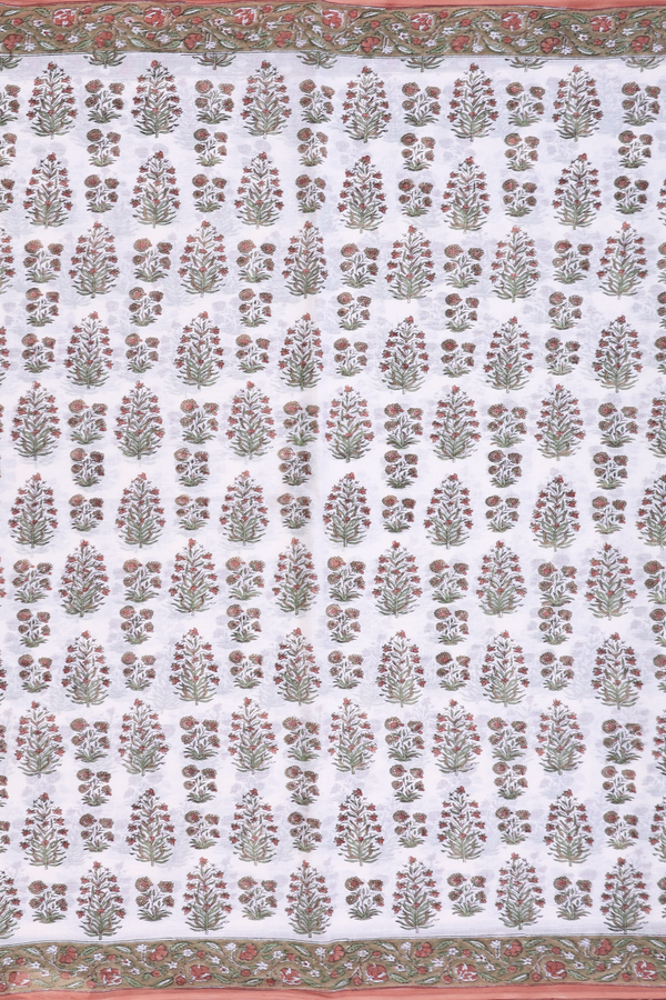 Jaipur Cotton Saree In White With Floral Printed Design