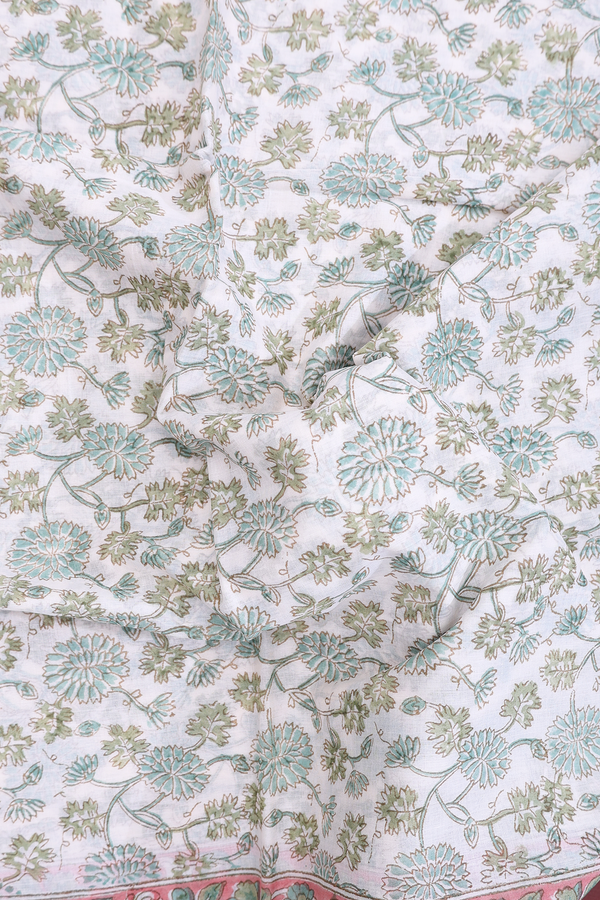 Jaipur Cotton Saree In White With Floral Printed Design