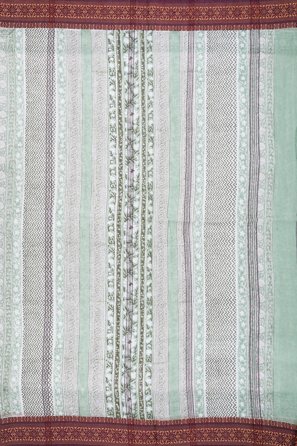 Jaipur Cotton Saree In White With Paisley Design