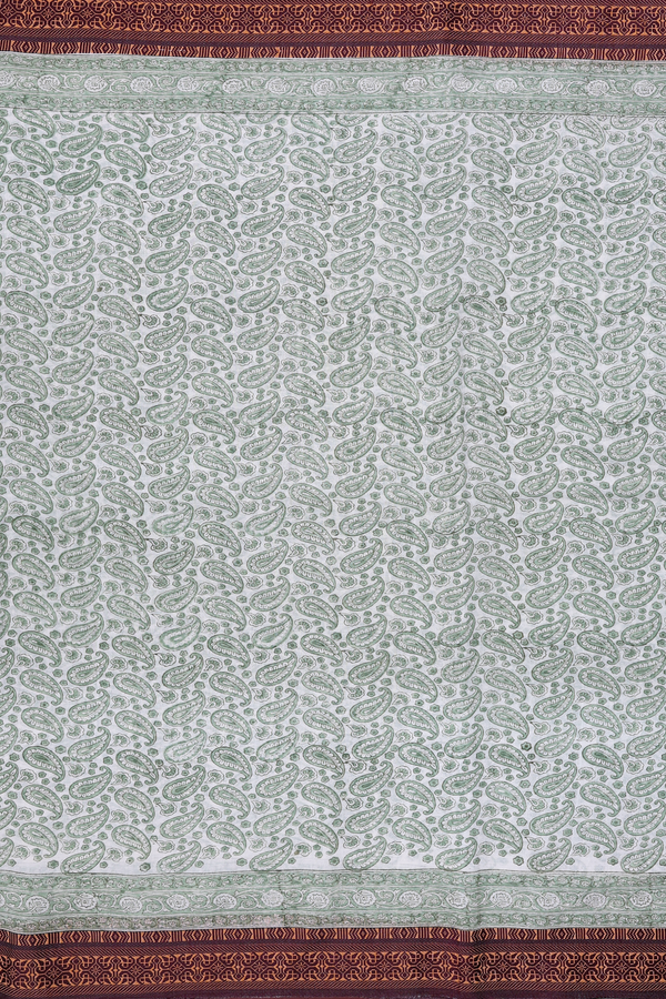 Jaipur Cotton Saree In White With Paisley Design