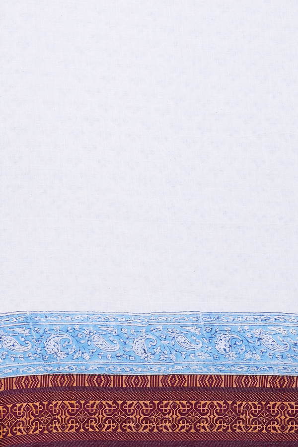 Jaipur Cotton Saree In White With Printed Design