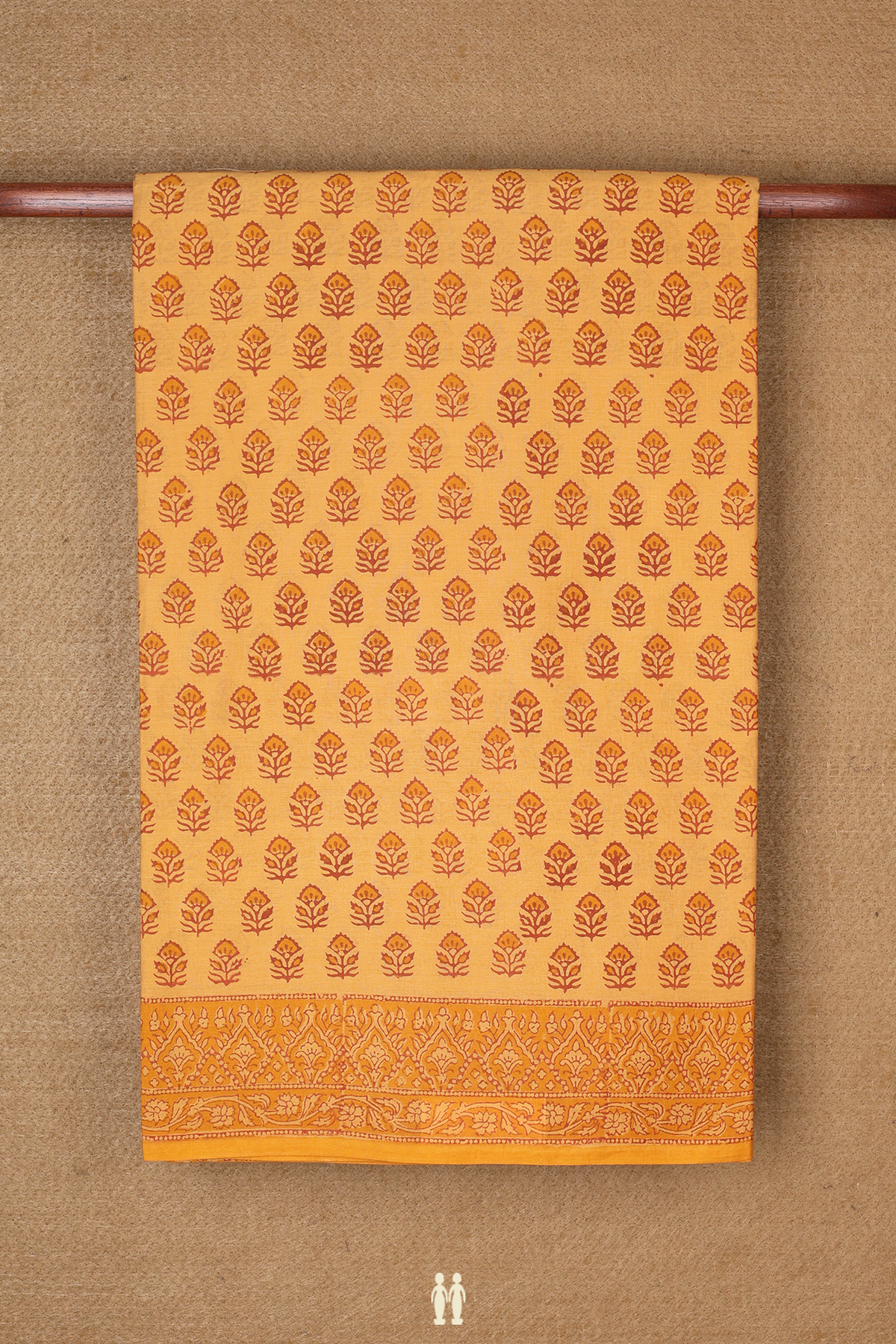 Jaipur Cotton Saree In Yam Yellow With Floral Design