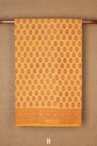Jaipur Cotton Saree In Yam Yellow With Floral Design