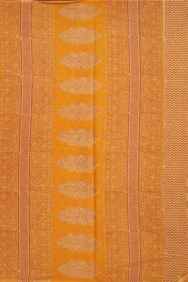 Jaipur Cotton Saree In Yam Yellow With Floral Design