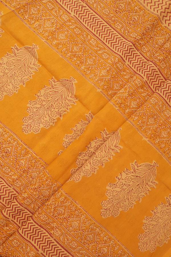 Jaipur Cotton Saree In Yam Yellow With Floral Design