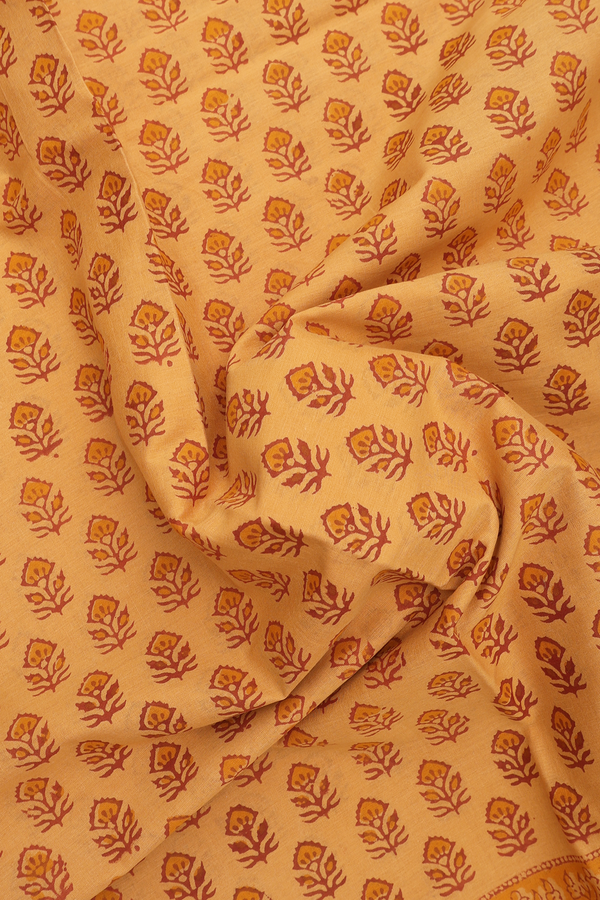 Jaipur Cotton Saree In Yam Yellow With Floral Design