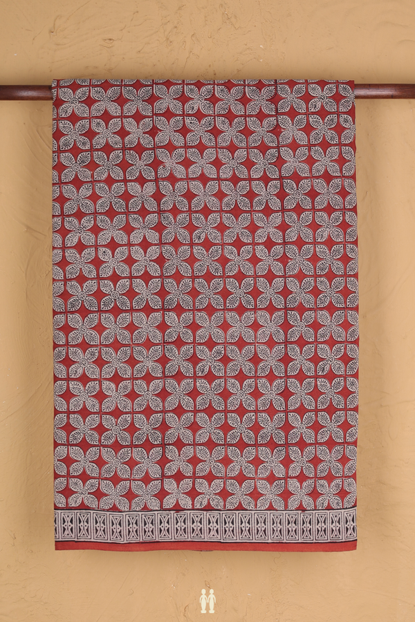 Jaipur Printed Cotton Saree Burnt Orange With Floral Design