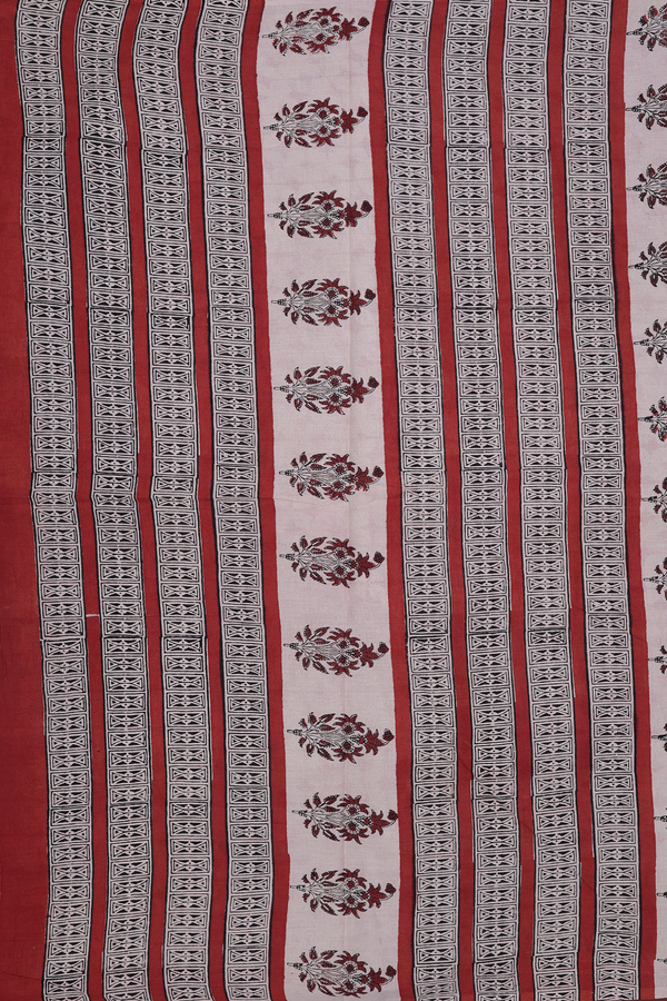 Jaipur Printed Cotton Saree Burnt Orange With Floral Design