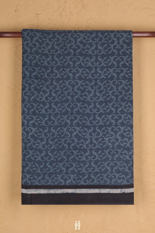 Jaipur Printed Cotton Saree Charcoal Grey With Printed Design