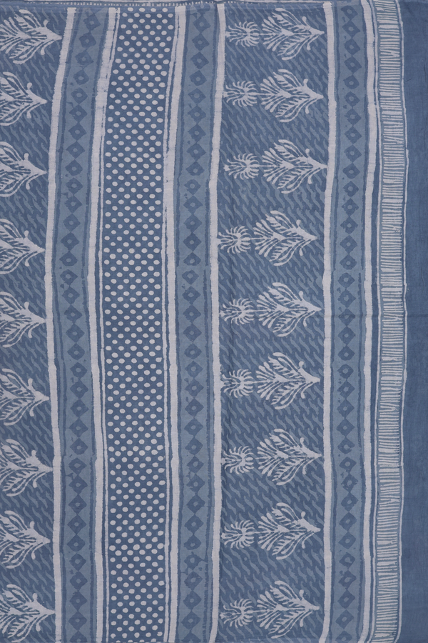 Jaipur Printed Cotton Saree In Aegean Blue With Floral Design