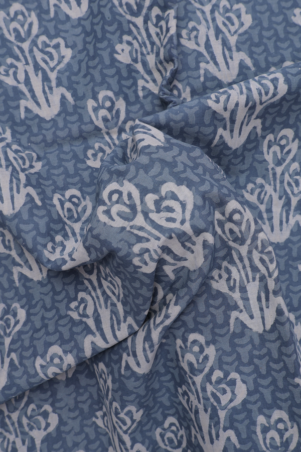 Jaipur Printed Cotton Saree In Aegean Blue With Floral Design