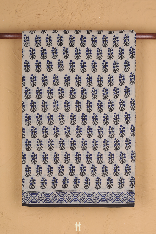 Jaipur Printed Cotton Saree In Beige With Floral Design