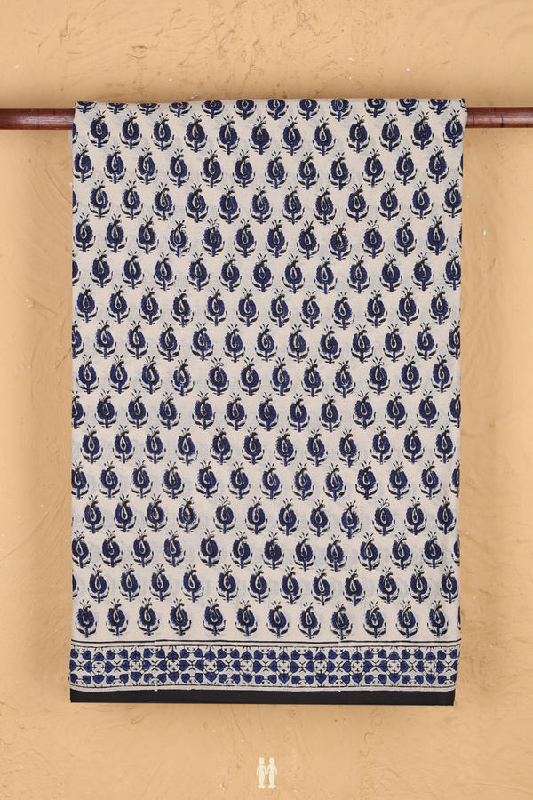 Jaipur Printed Cotton Saree In Beige With Paisley Design