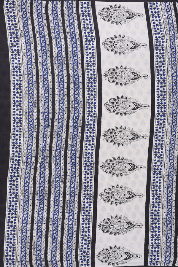 Jaipur Printed Cotton Saree In Beige With Paisley Design
