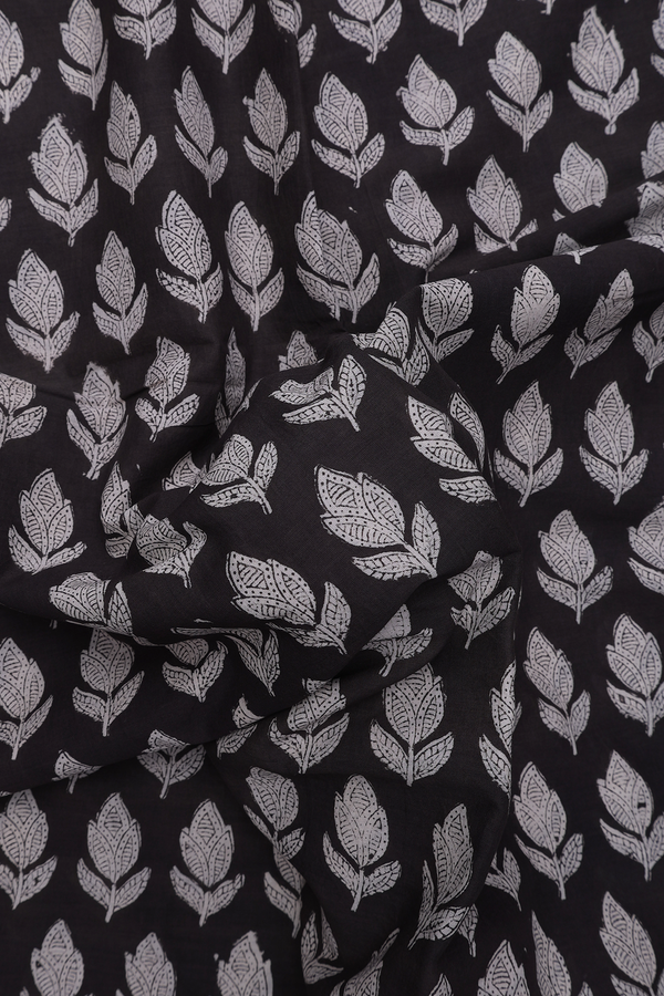 Jaipur Printed Cotton Saree In Black With Floral Design