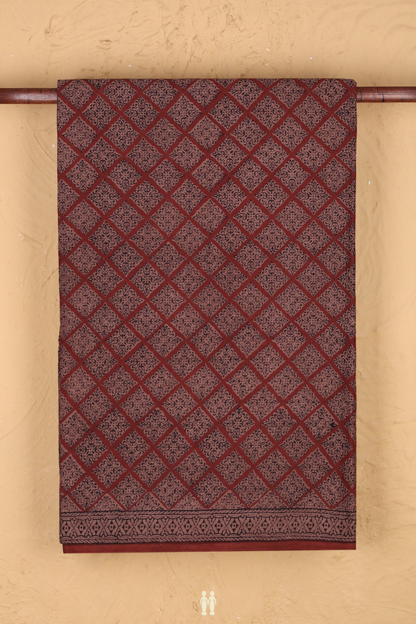 Jaipur Printed Cotton Saree In Brown With Diamond Design