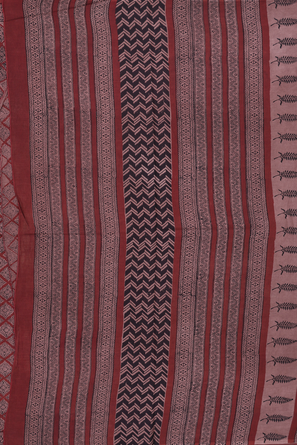 Jaipur Printed Cotton Saree In Brown With Diamond Design