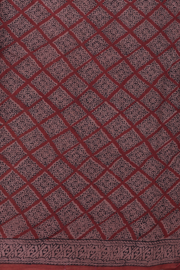 Jaipur Printed Cotton Saree In Brown With Diamond Design