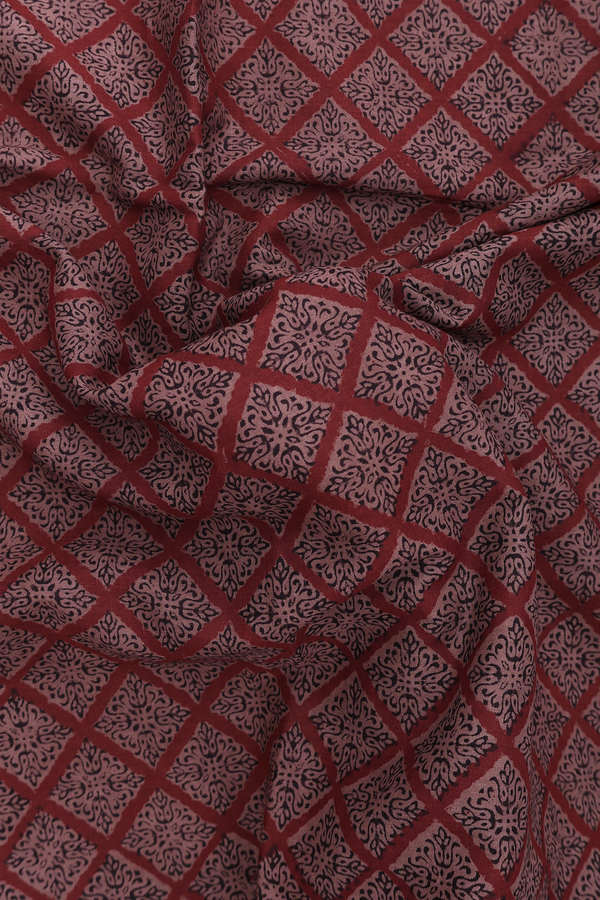 Jaipur Printed Cotton Saree In Brown With Diamond Design