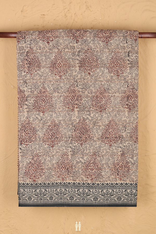 Jaipur Printed Cotton Saree In Brown With Floral Design