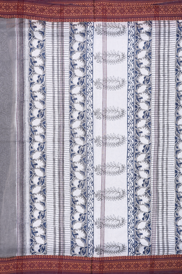 Jaipur Printed Cotton Saree In Grey With Leaf Design