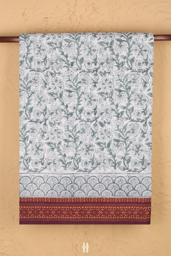 Jaipur Printed Cotton Saree In White With Floral Design