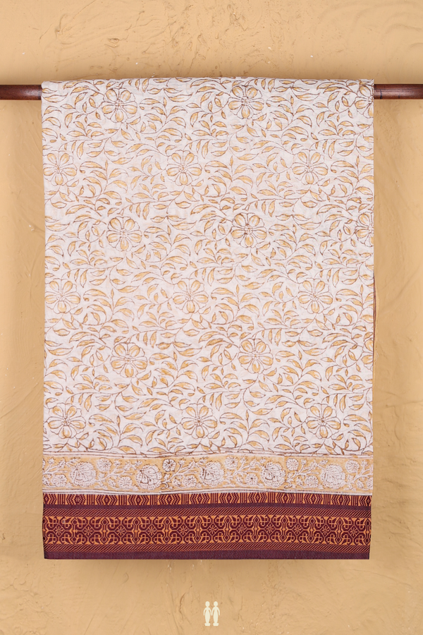 Jaipur Printed Cotton Saree In White With Floral Design