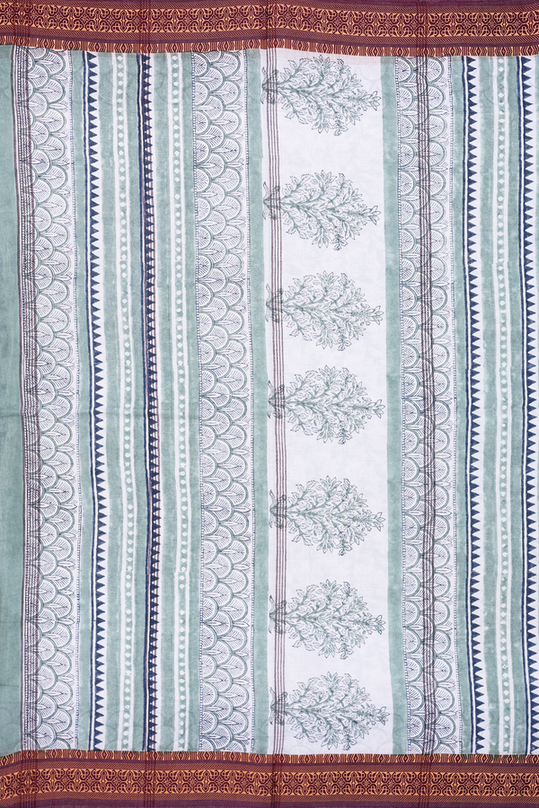 Jaipur Printed Cotton Saree In White With Floral Design