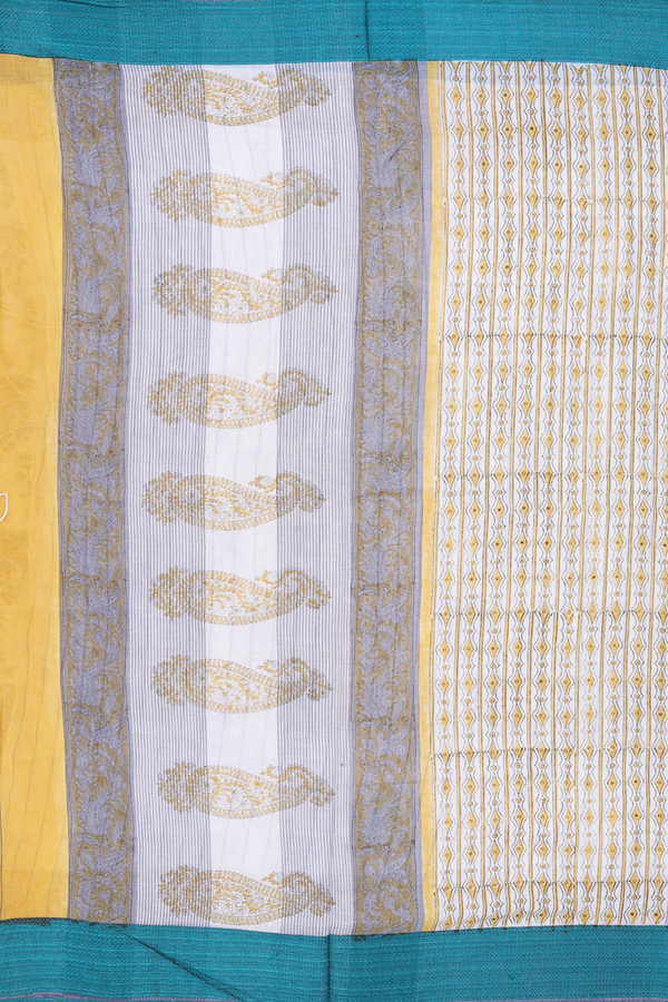 Jaipur Printed Cotton Saree In White With Floral Design