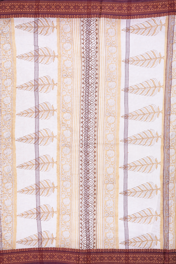 Jaipur Printed Cotton Saree In White With Floral Design