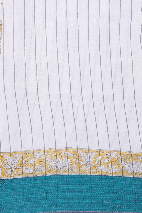 Jaipur Printed Cotton Saree In White With Floral Design