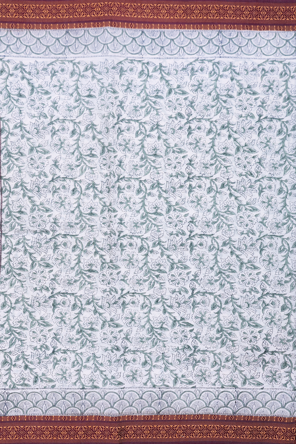 Jaipur Printed Cotton Saree In White With Floral Design