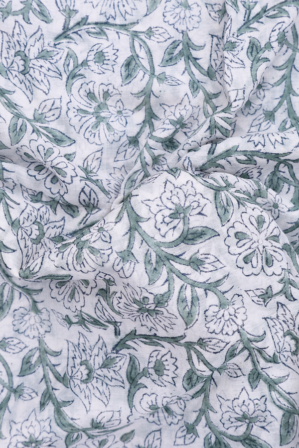 Jaipur Printed Cotton Saree In White With Floral Design