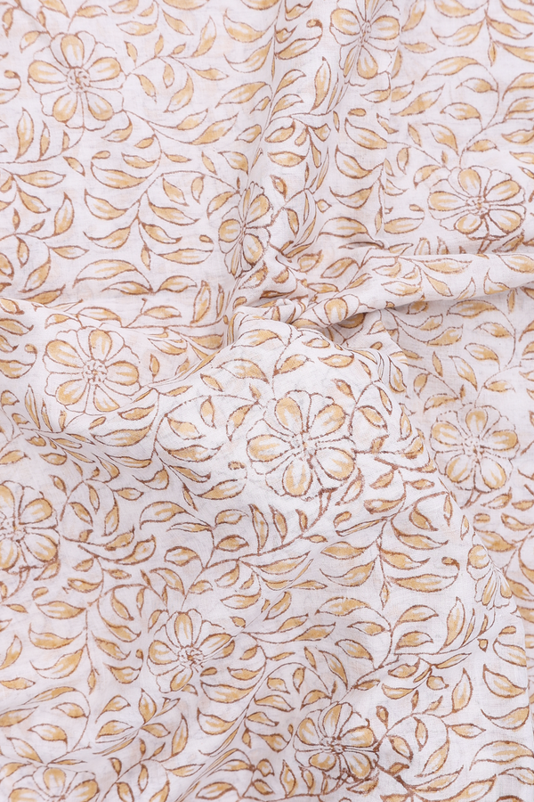 Jaipur Printed Cotton Saree In White With Floral Design