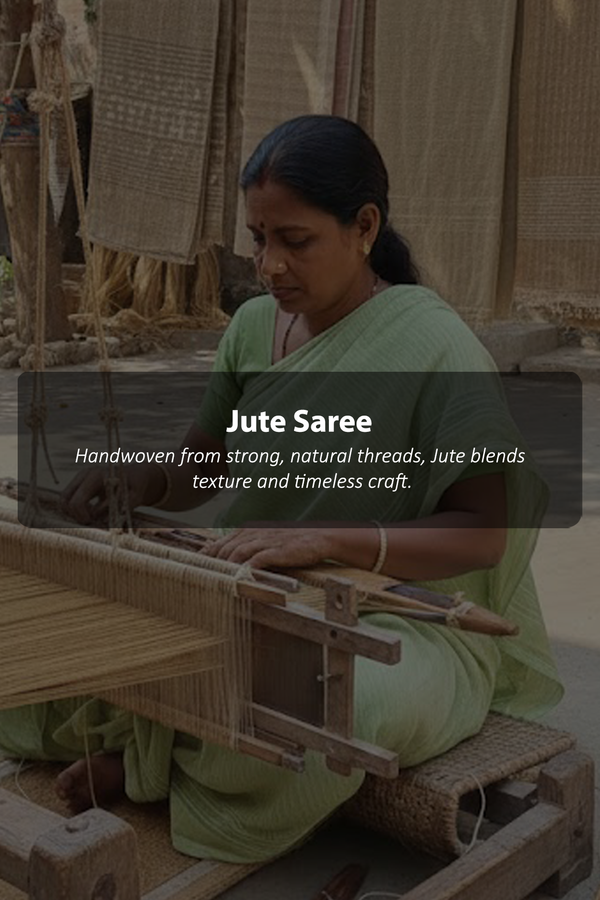 Jute Saree In Fern Green With Floral Buttas